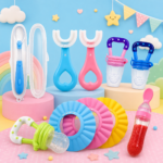 Baby  Essentials Bundle ( 1 pecifier, 1 Feeding bottle, 1 teeth brush, 1 bath Cap, 1 spoon)