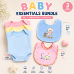 Bundle of 3 Newborn accessories 
1 pcs Baby Bib
1 pcs Baby Bib waterproof 
3 pcs Baby bodysuit (3 colours)